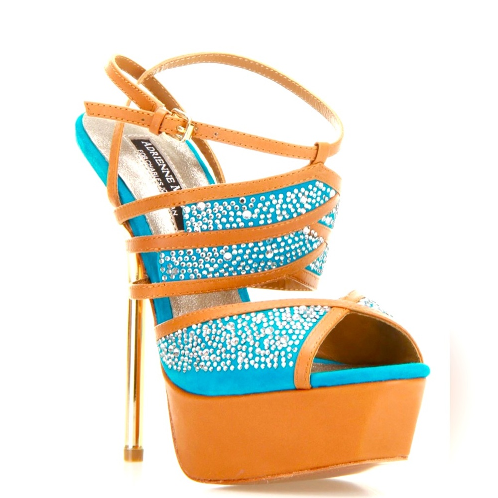Adrienne Maloof Turquoise and Tan Strappy Heels Size 7